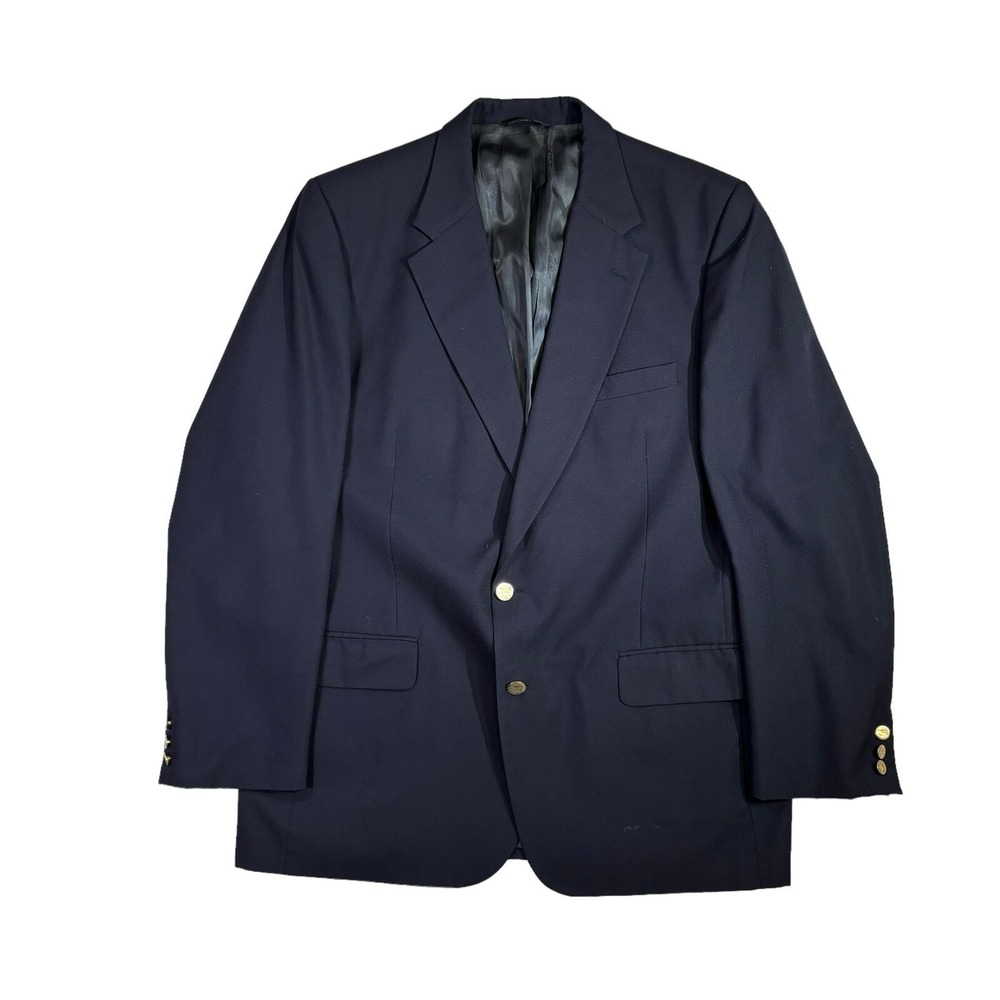 Vintage Burberrys Mens Navy Blue Wool Double Breasted Blazer Suit Jacket USA